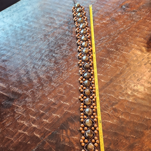 Vintage 70s Macramé Belt Wooden Beads and Tigers Eye Agate 69" BOHO Retro Hippie - Picture 8 of 13
